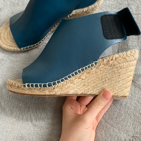 Celine Teal Peep Toe Wedges - Picture 6 of 6